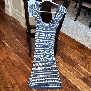 Women’s blue & white sweater maxi dress, size medium-excellent condition